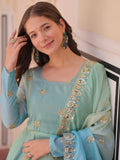 Adorable Blue Zari Embroidered Organza Gown With Dupatta - Zeel Clothing