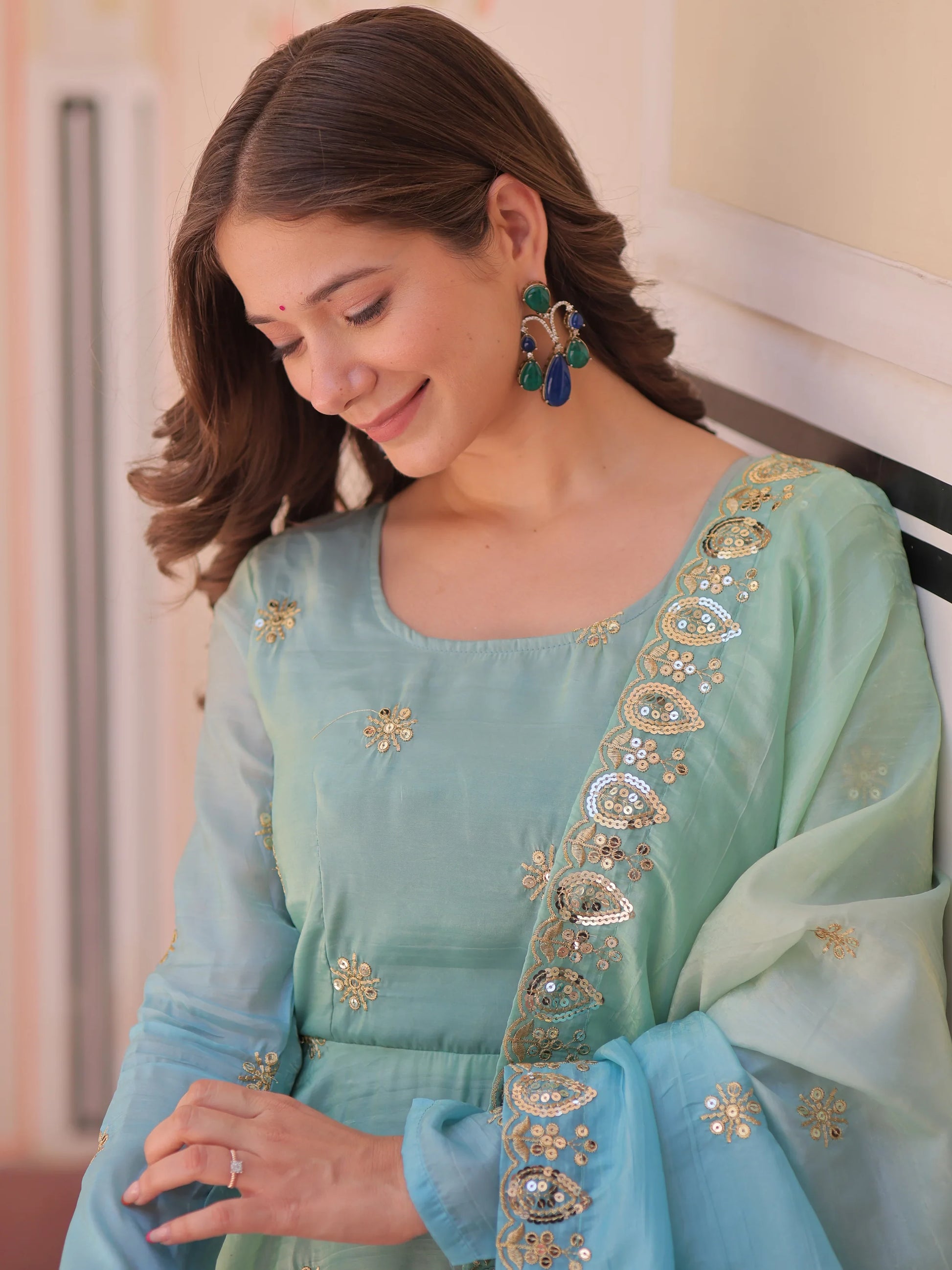 Adorable Blue Zari Embroidered Organza Gown With Dupatta - Zeel Clothing