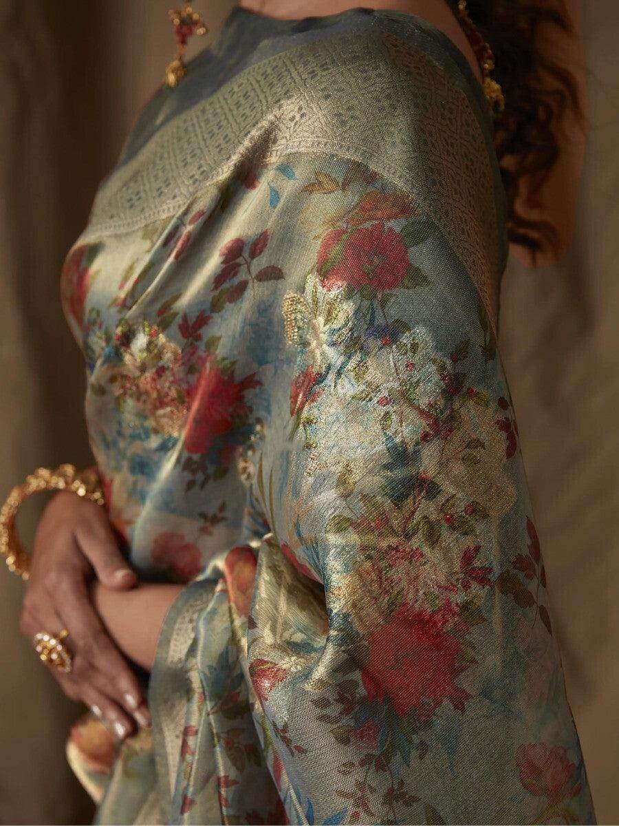 Adorable Blue Zari Weaving Jacquard Saree With Blouse - Zeel Clothing