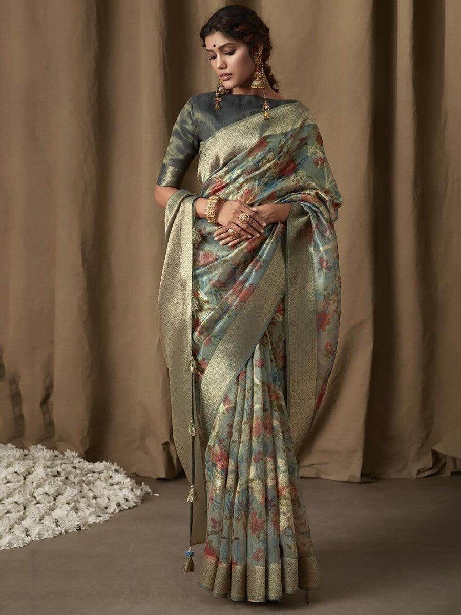 Adorable Blue Zari Weaving Jacquard Saree With Blouse - Zeel Clothing