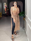 Adorable Brown Animal Printed Chiffon Nayra Cut Traditional Wear Kurti - Zeel Clothing
