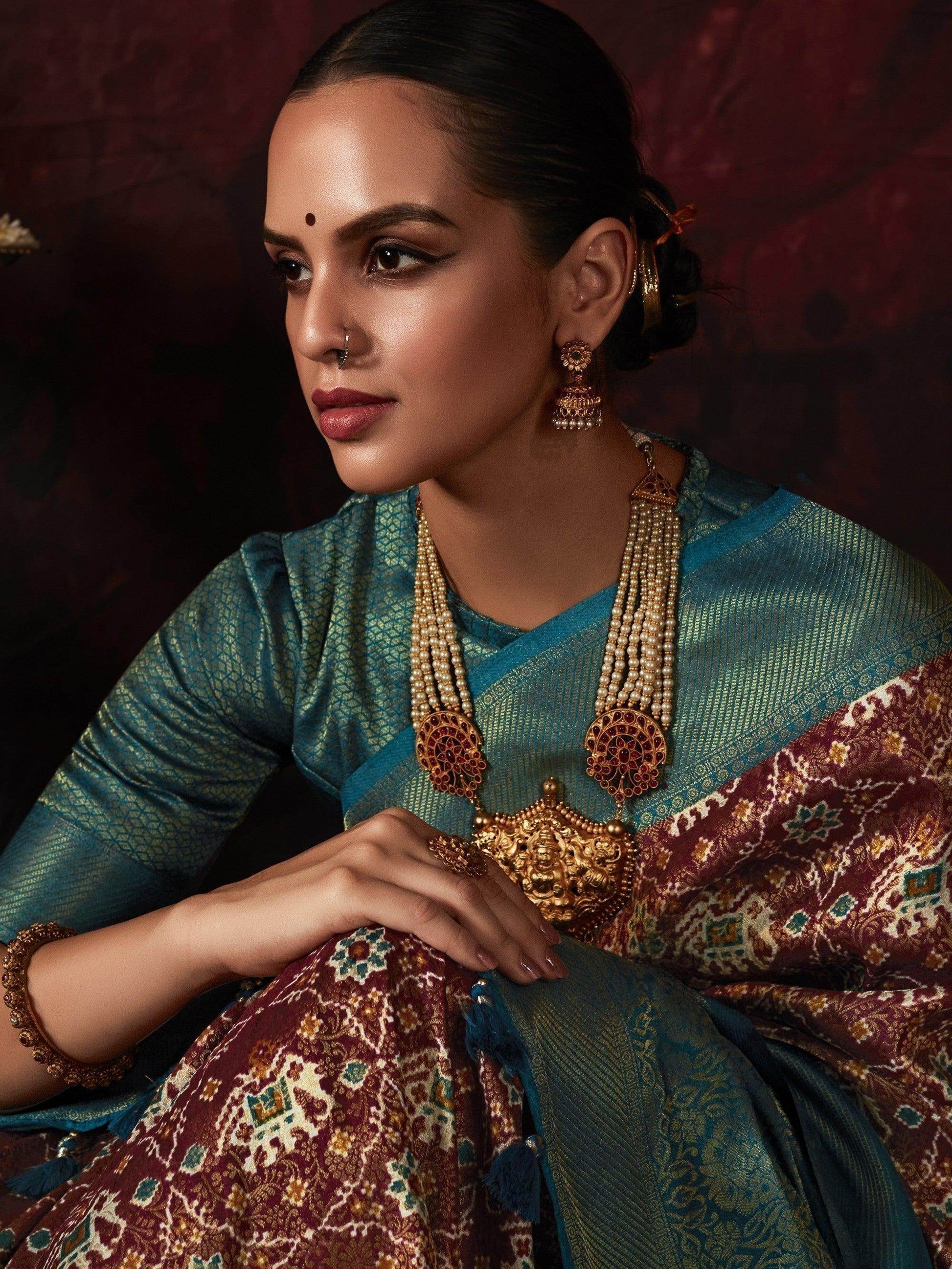 Adorable Brown Patola Printed Silk Traditional Saree With Blouse - Zeel Clothing