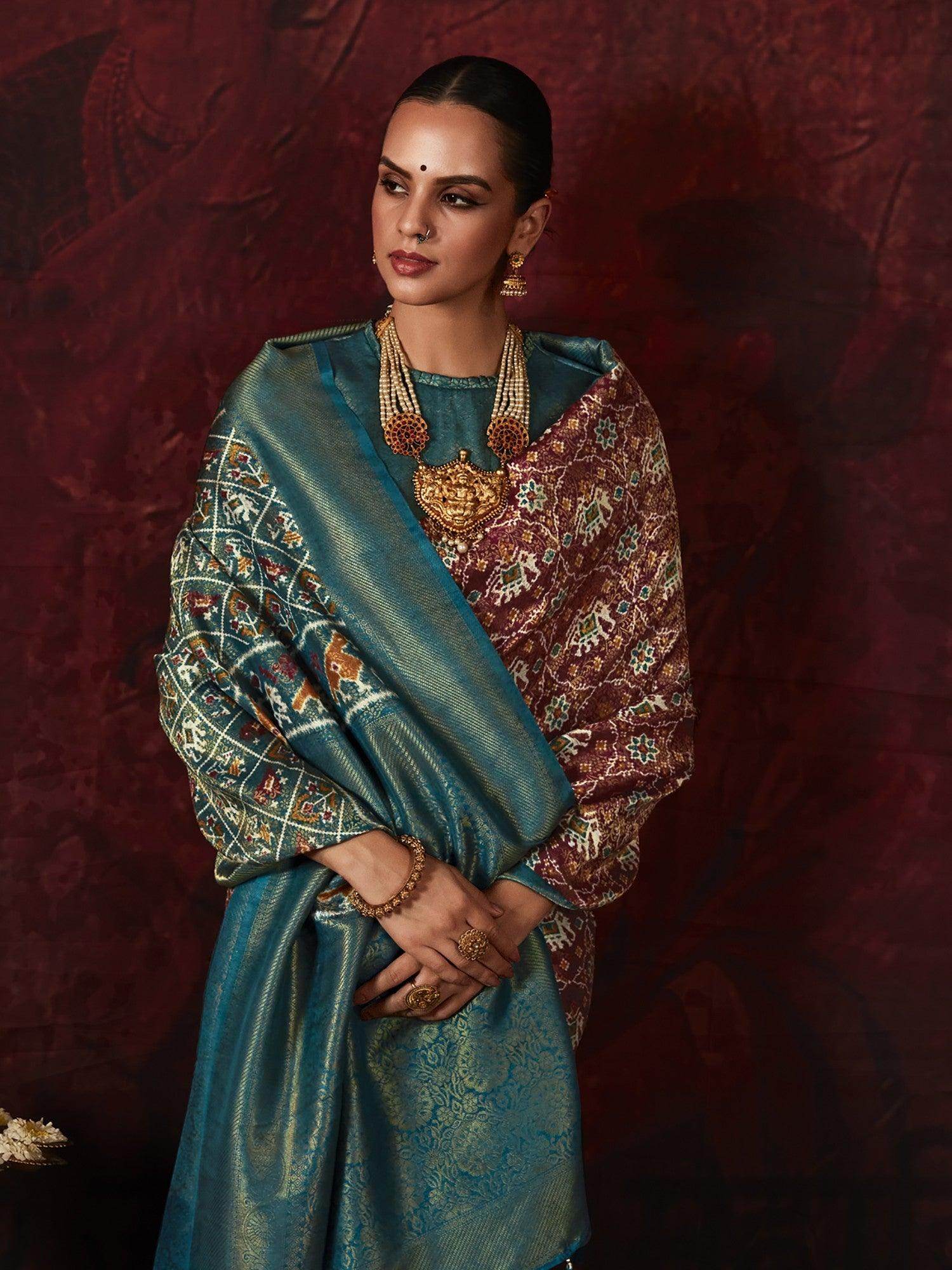 Adorable Brown Patola Printed Silk Traditional Saree With Blouse - Zeel Clothing