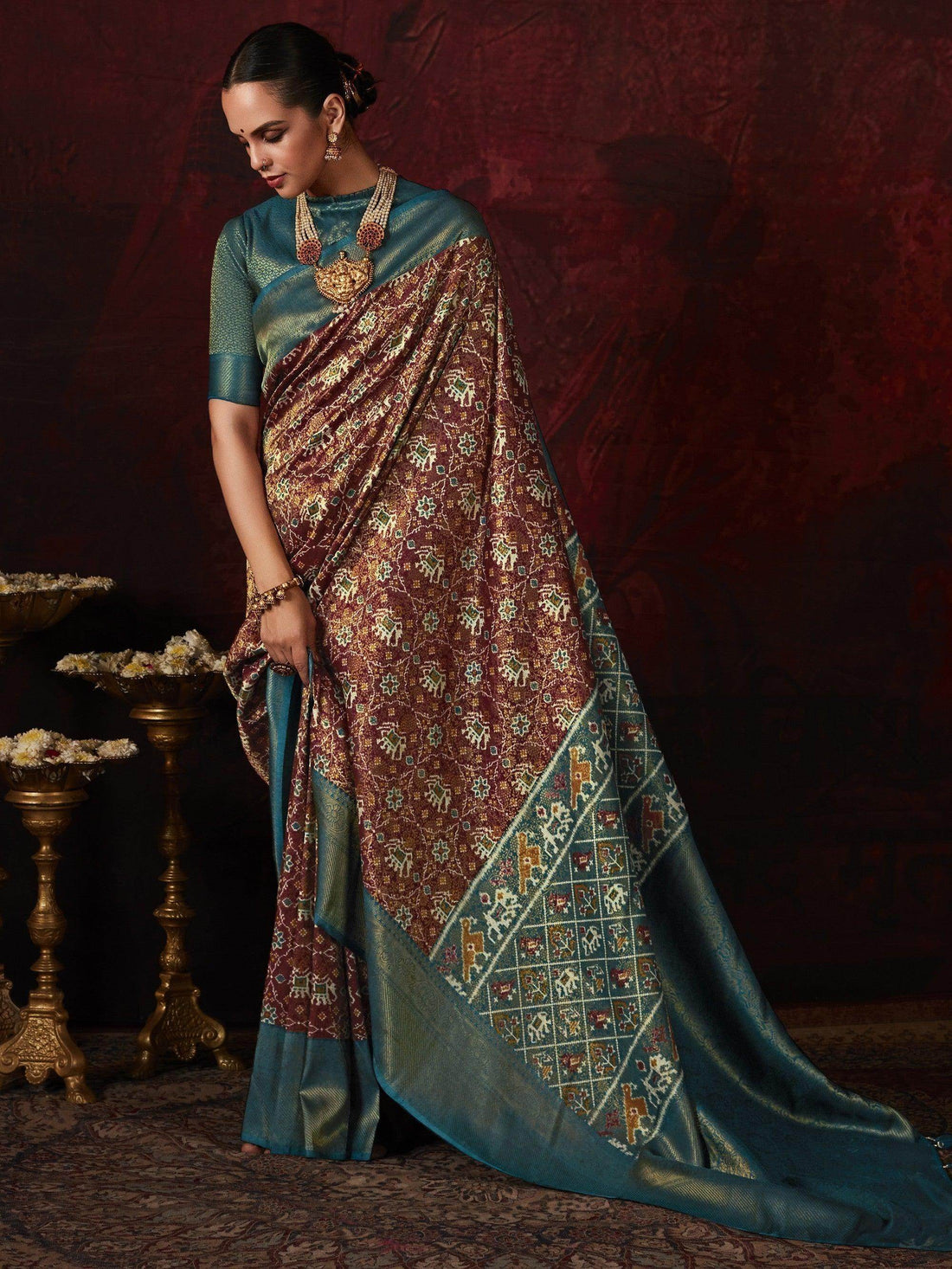 Adorable Brown Patola Printed Silk Traditional Saree With Blouse - Zeel Clothing