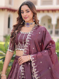Adorable Brown Sequins Embroidered Crushed Wedding Wear Lehenga With Blouse