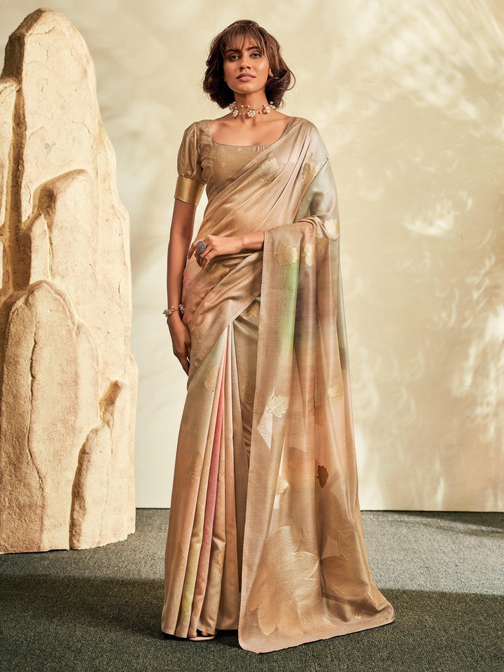Adorable Brown Thread Work Silk Festive Saree Wear With Blouse
