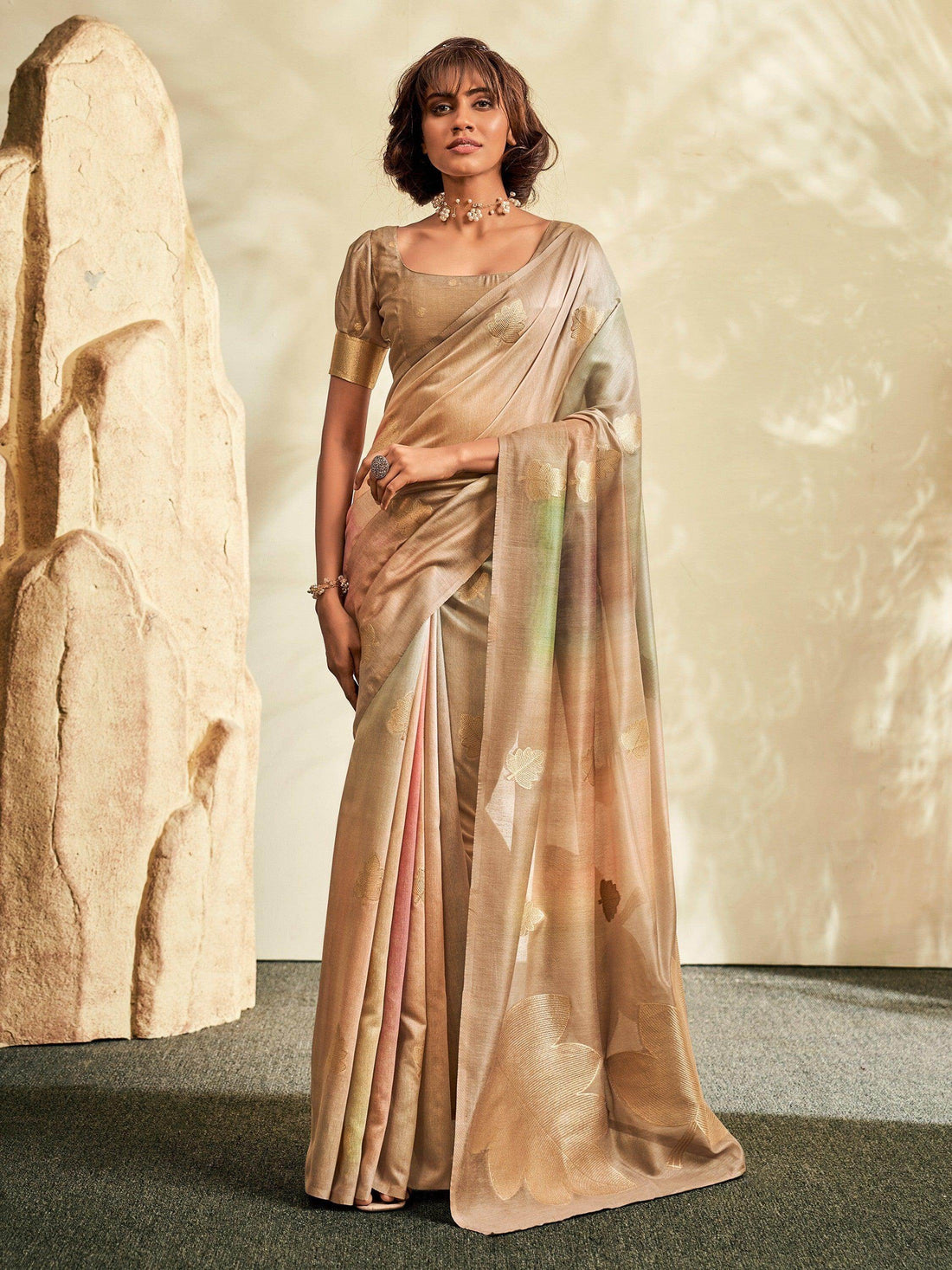 Adorable Brown Thread Work Silk Festive Saree Wear With Blouse - Zeel Clothing