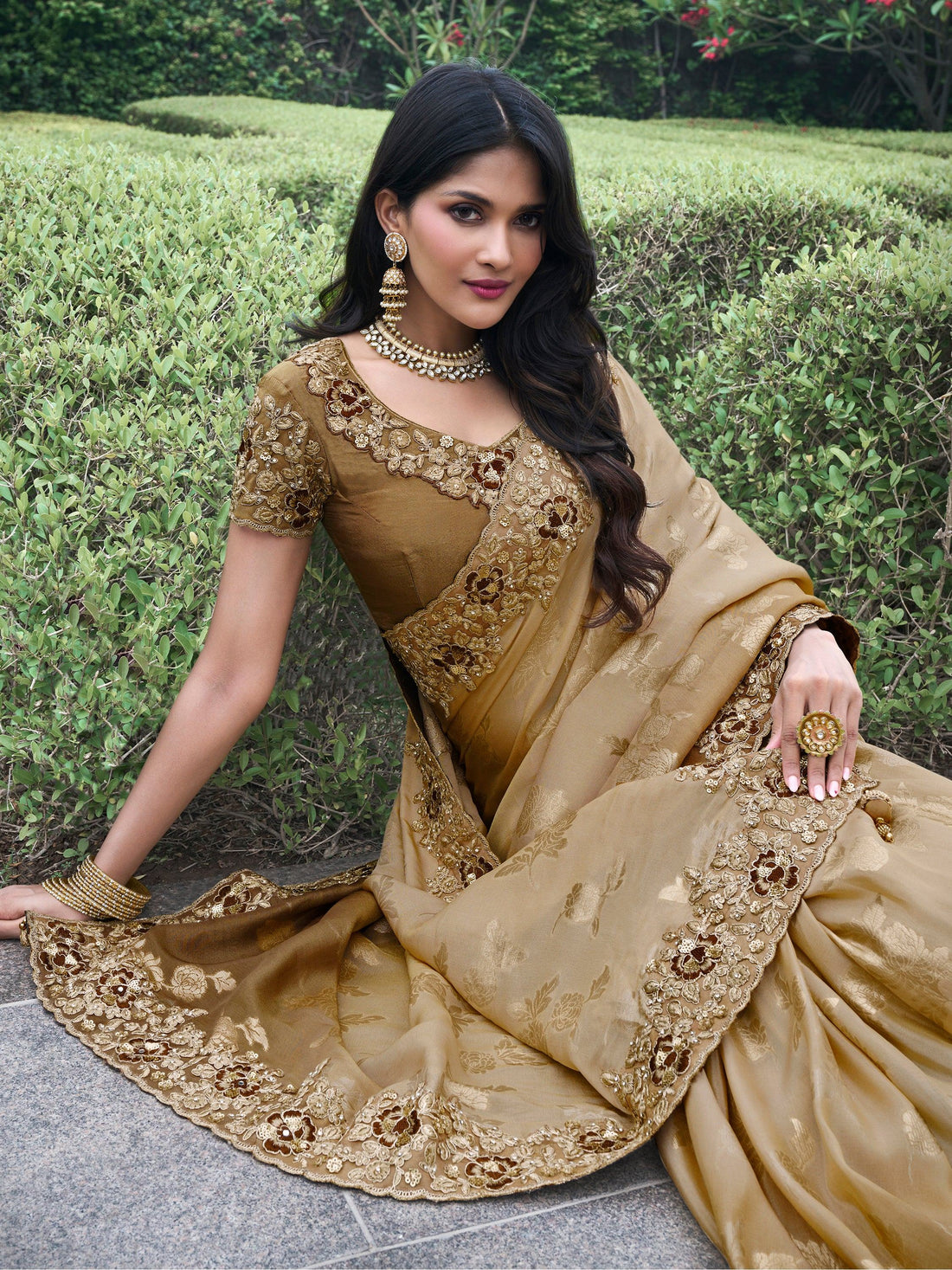 Adorable Brown Zari Woven Organza Silk Wedding Saree With Blouse - Zeel Clothing