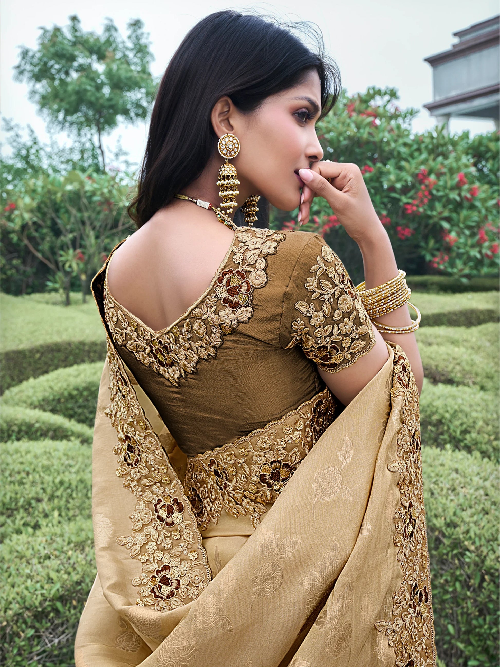 Adorable Brown Zari Woven Organza Silk Wedding Saree With Blouse - Zeel Clothing