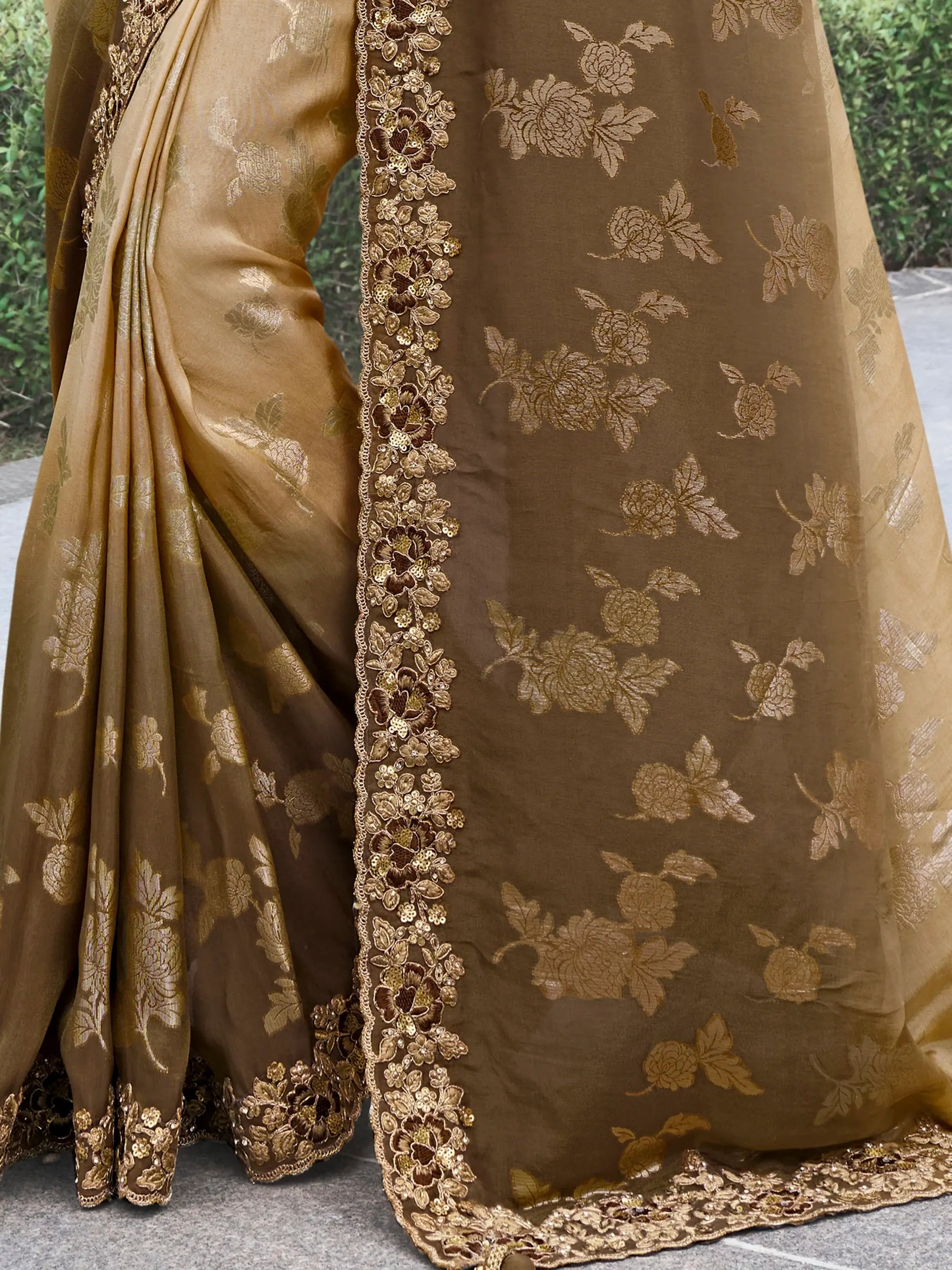 Adorable Brown Zari Woven Organza Silk Wedding Saree With Blouse - Zeel Clothing