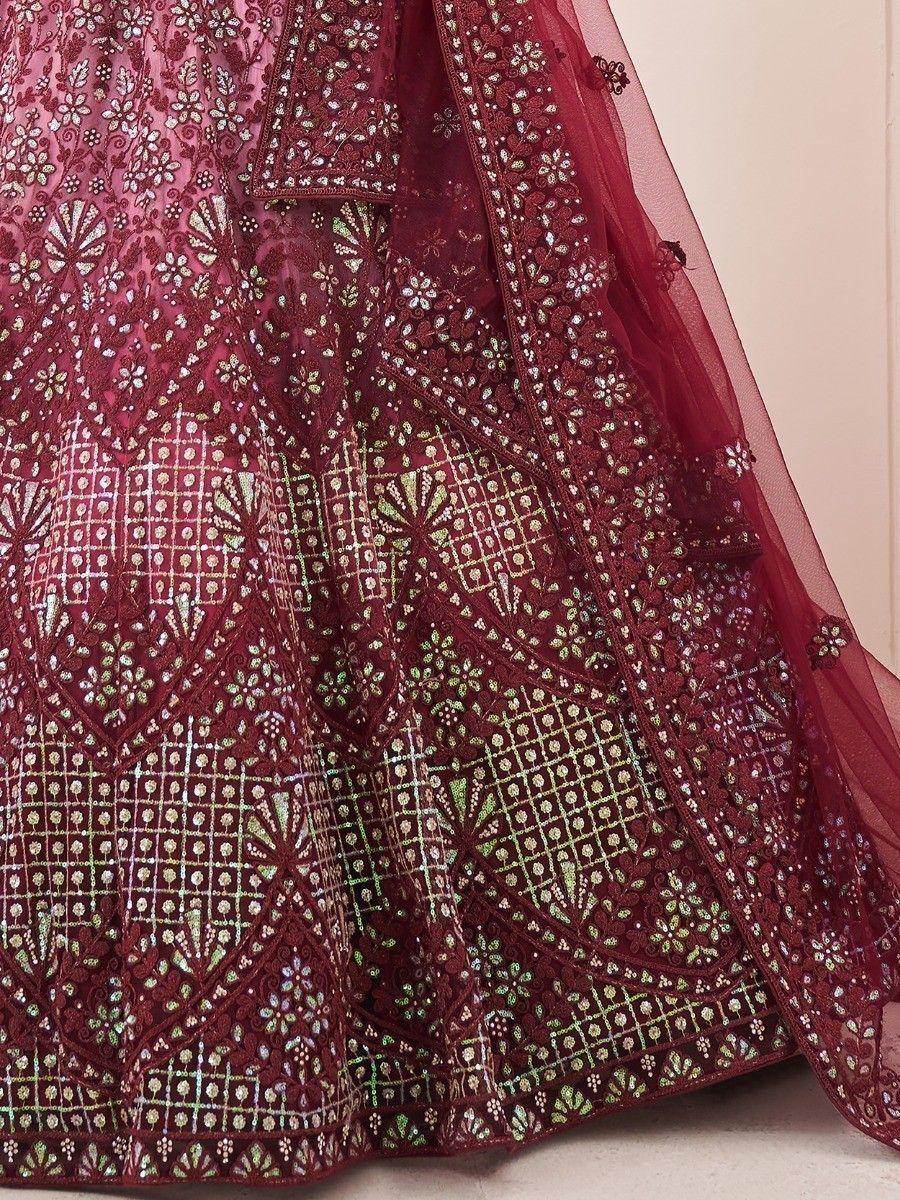 Adorable Burgundy Sequins Soft Net Wedding Wear Lehenga Choli - Zeel Clothing