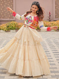 Adorable Cream Cotton Navratri Wear Lehenga Choli With Gamthi Work Koti - Zeel Clothing