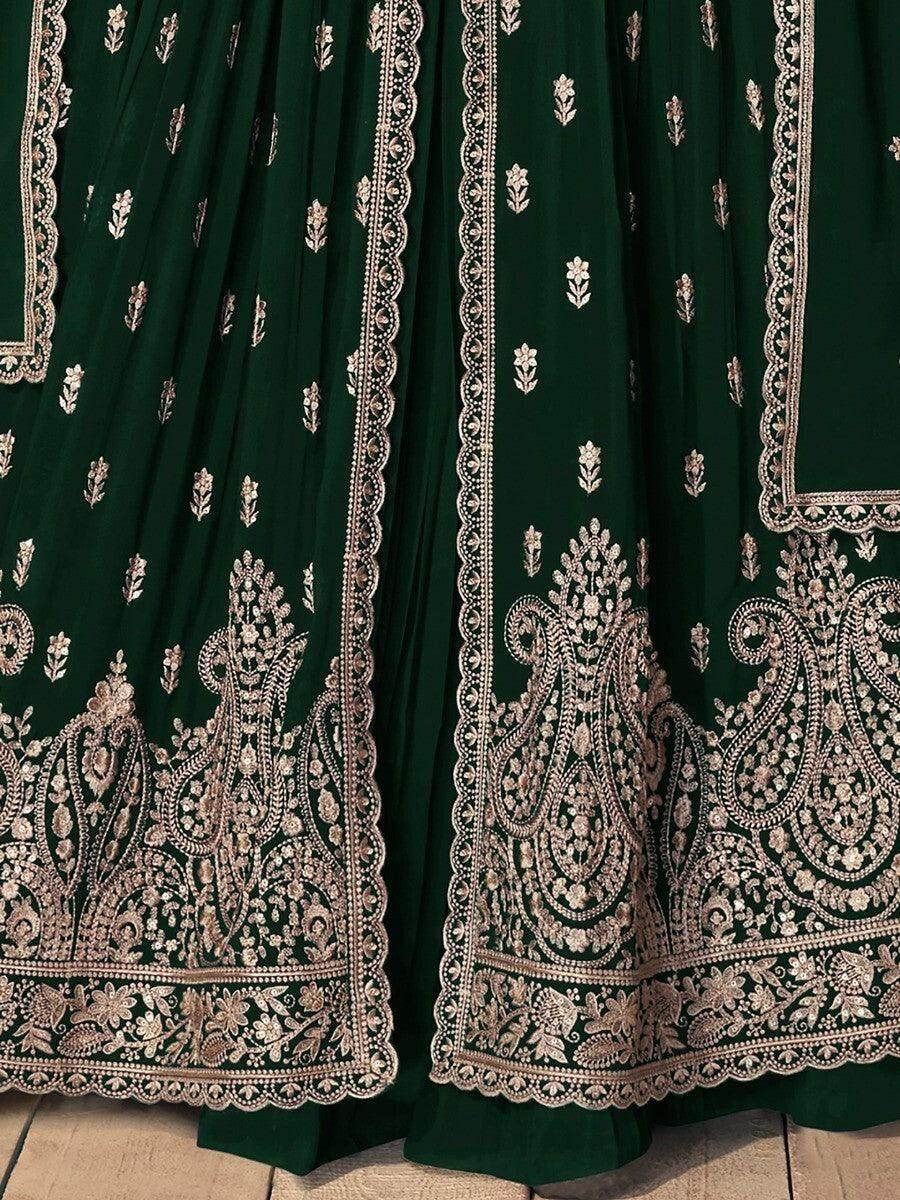 Adorable Dark Green Embroidered Georgette Lehenga Suit With Dupatta - Zeel Clothing