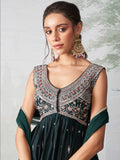 Adorable Dark Green Embroidered Organza Wedding Wear Gown - Zeel Clothing