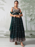 Adorable Dark Green Embroidered Organza Wedding Wear Gown - Zeel Clothing