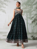 Adorable Dark Green Embroidered Organza Wedding Wear Gown - Zeel Clothing