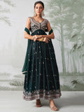 Adorable Dark Green Embroidered Organza Wedding Wear Gown - Zeel Clothing