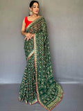 Adorable Dark Green Printed Georgette Wedding Wear Saree With Blouse - Zeel Clothing