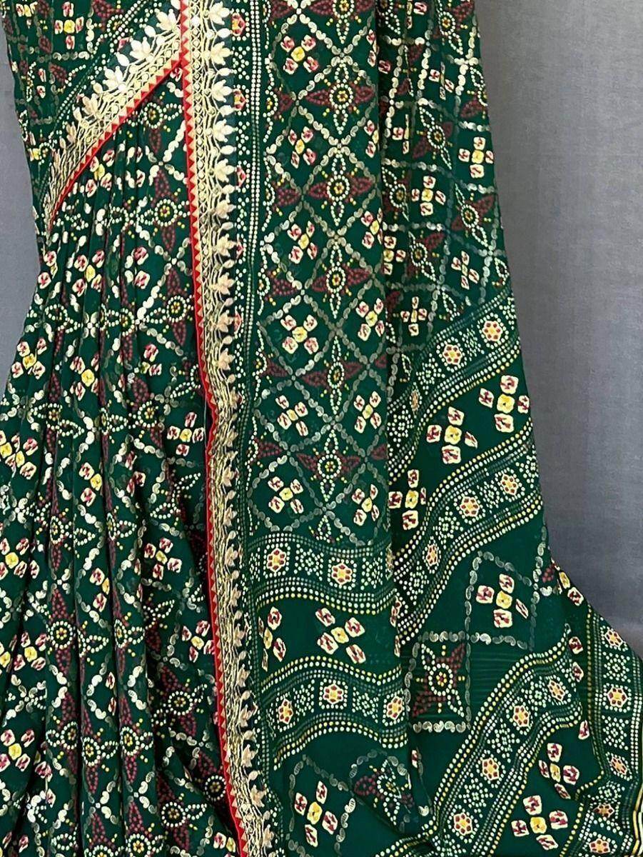 Adorable Dark Green Printed Georgette Wedding Wear Saree With Blouse - Zeel Clothing