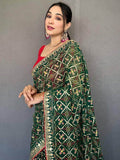 Adorable Dark Green Printed Georgette Wedding Wear Saree With Blouse - Zeel Clothing