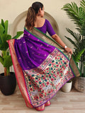 Adorable Dark Purple Pichwai Printed Silk Wedding Wear Saree With Blouse - Zeel Clothing