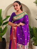 Adorable Dark Purple Pichwai Printed Silk Wedding Wear Saree With Blouse - Zeel Clothing