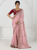Adorable Dusty Pink Sequins Silk Engagement Wear Saree With Blouse - Zeel Clothing