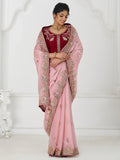 Adorable Dusty Pink Sequins Silk Engagement Wear Saree With Blouse - Zeel Clothing