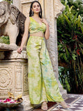 Adorable Floracance Green Printed Silk Palazzo Top With Jacket - Zeel Clothing