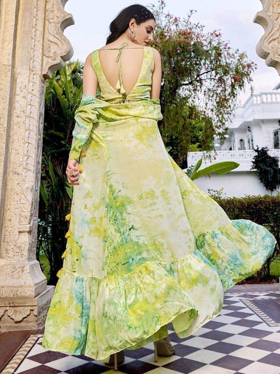 Adorable Floracance Green Printed Silk Palazzo Top With Jacket - Zeel Clothing