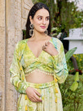 Adorable Floracance Green Printed Silk Palazzo Top With Jacket - Zeel Clothing