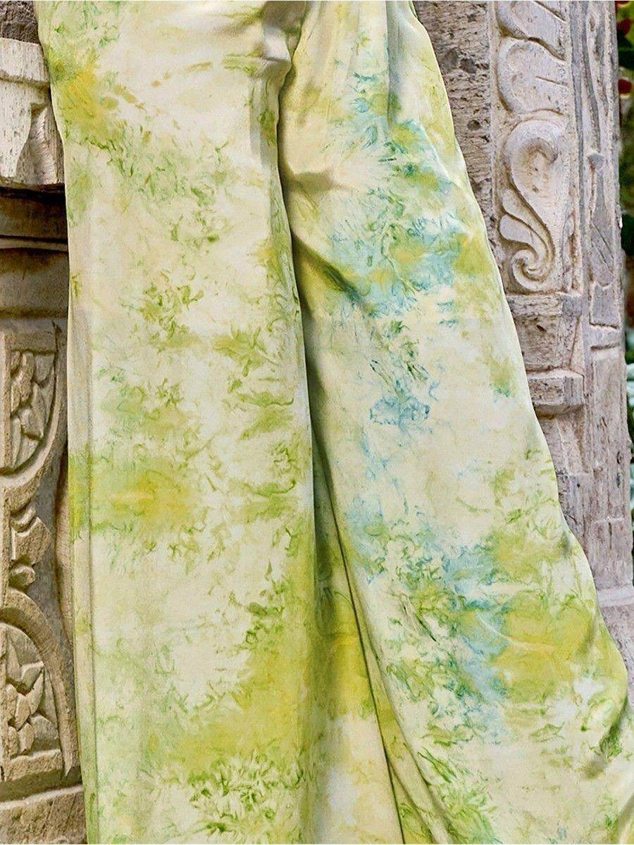 Adorable Floracance Green Printed Silk Palazzo Top With Jacket - Zeel Clothing