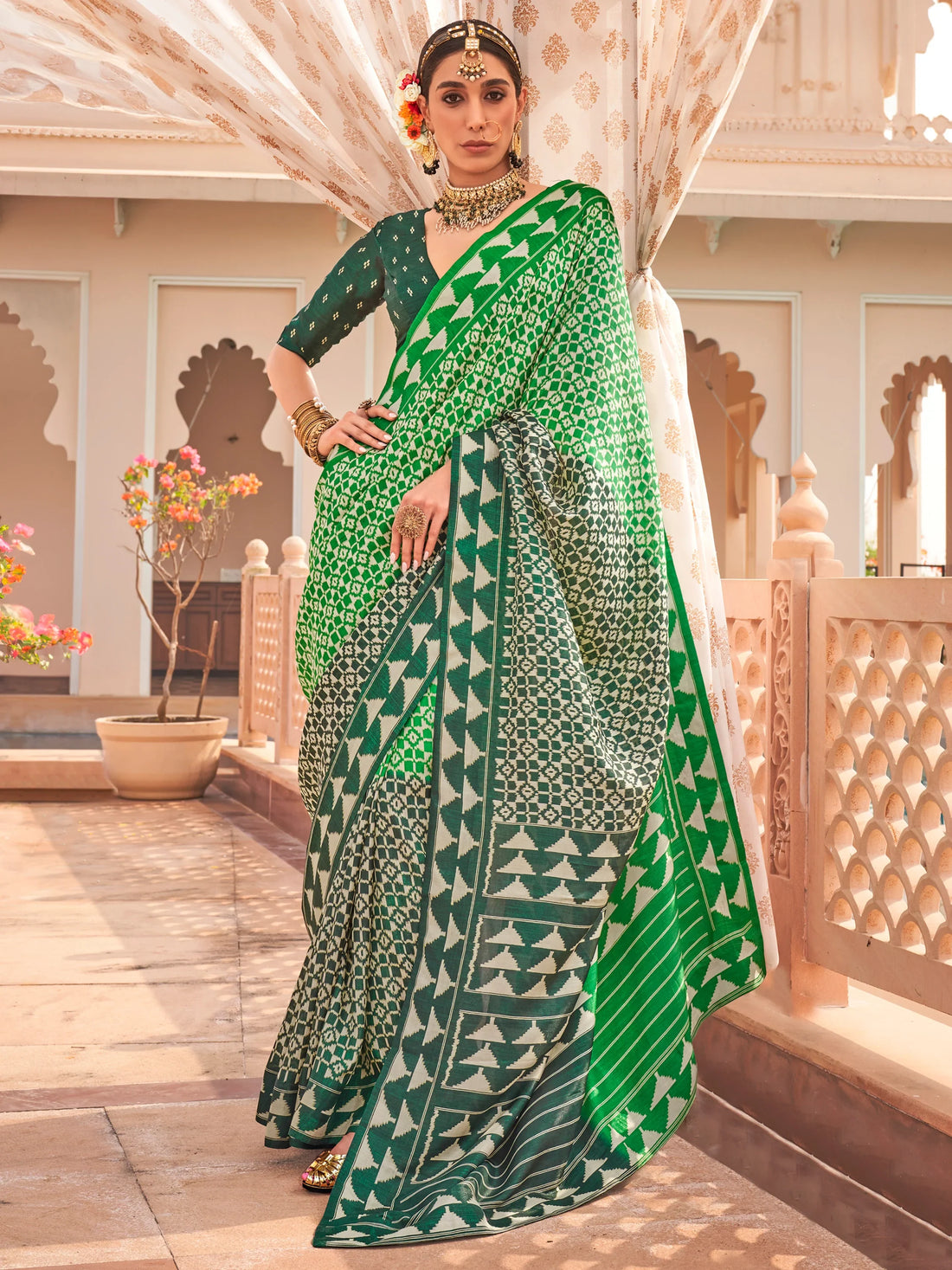 Adorable Green Digital Printed Silk Casual Wear Saree With Blouse - Zeel Clothing