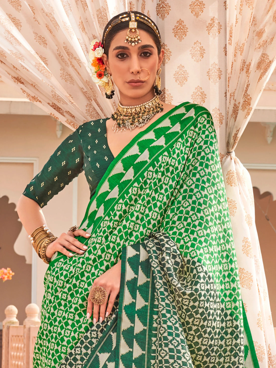 Adorable Green Digital Printed Silk Casual Wear Saree With Blouse - Zeel Clothing