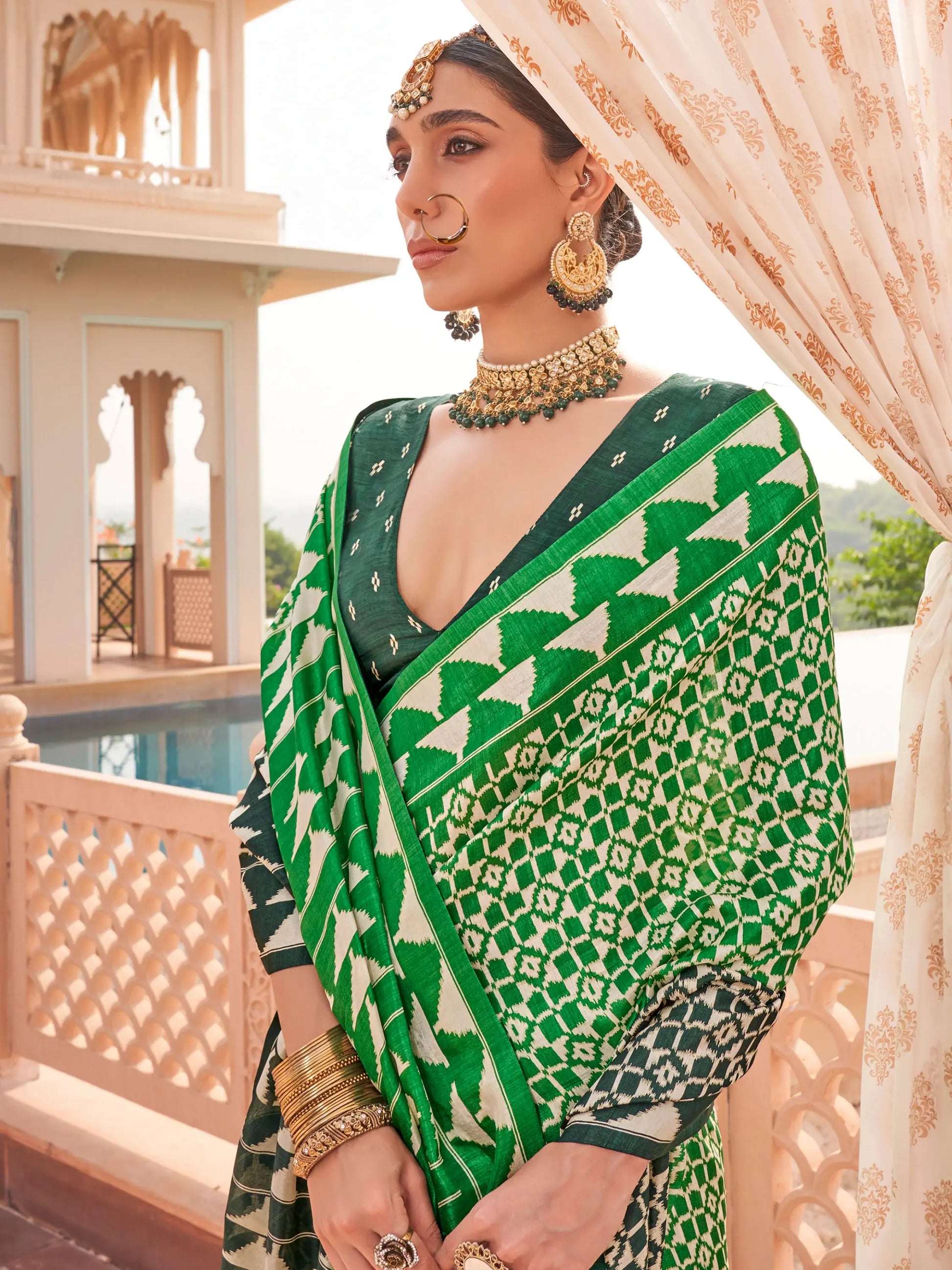 Adorable Green Digital Printed Silk Casual Wear Saree With Blouse - Zeel Clothing