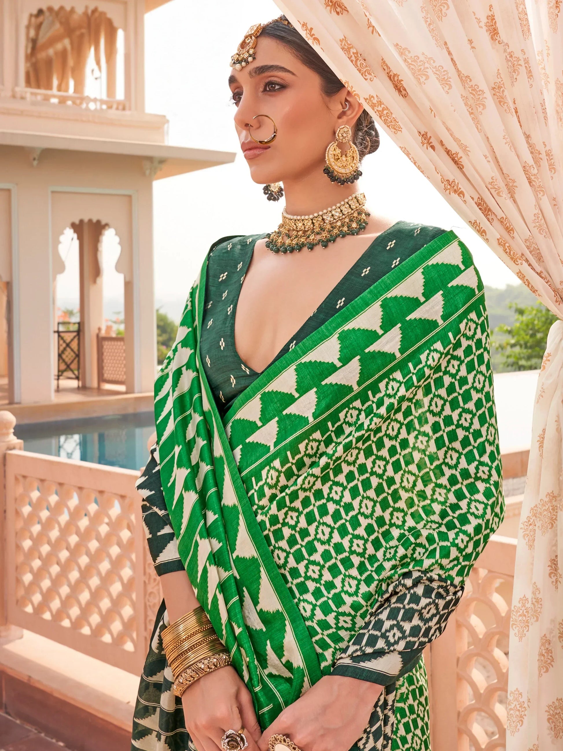 Adorable Green Digital Printed Silk Casual Wear Saree With Blouse - Zeel Clothing