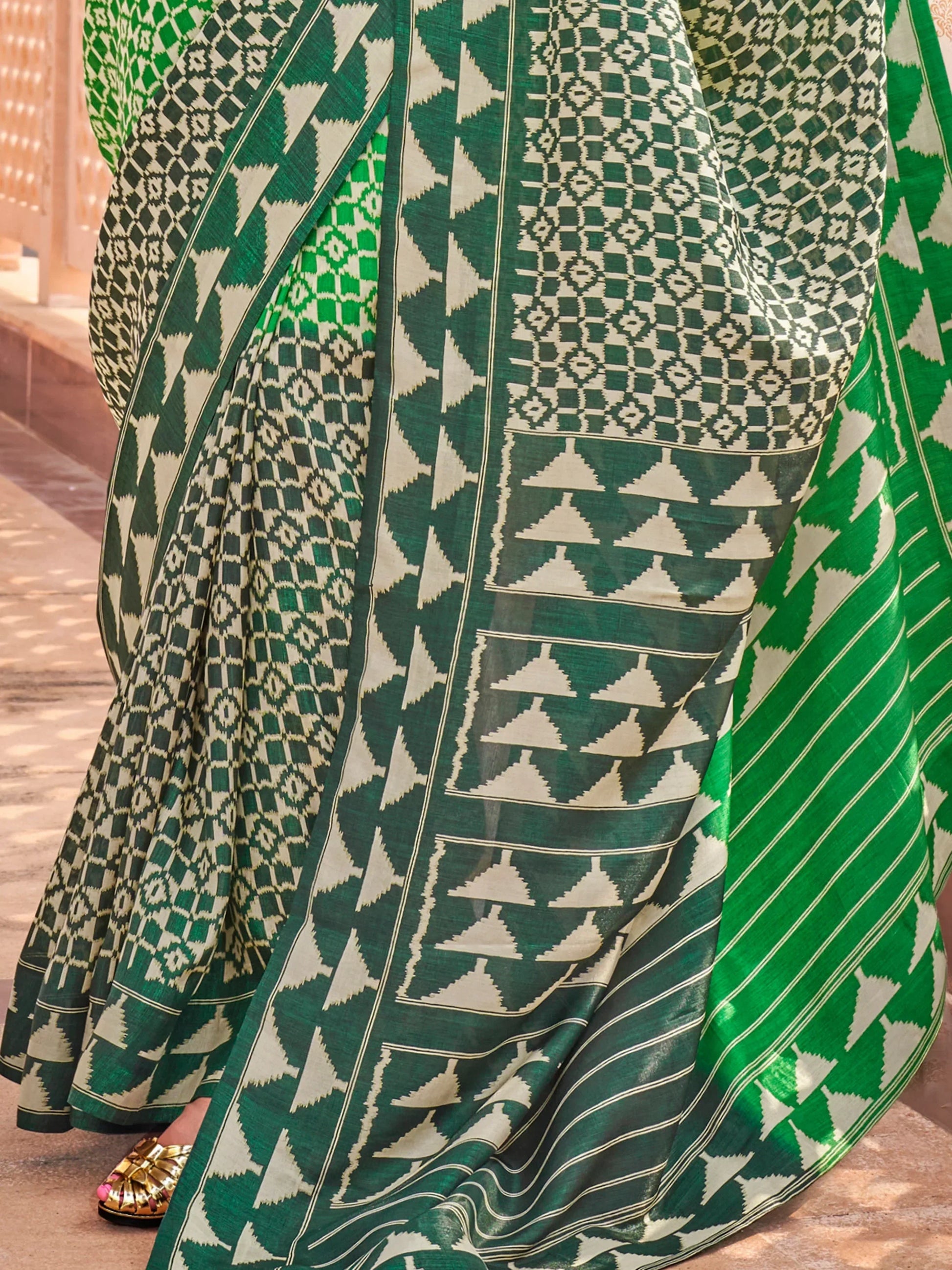 Adorable Green Digital Printed Silk Casual Wear Saree With Blouse - Zeel Clothing