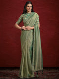 Adorable Green Lace Work Banarasi Silk Designer Saree With Blouse - Zeel Clothing