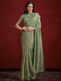 Adorable Green Lace Work Banarasi Silk Designer Saree With Blouse - Zeel Clothing