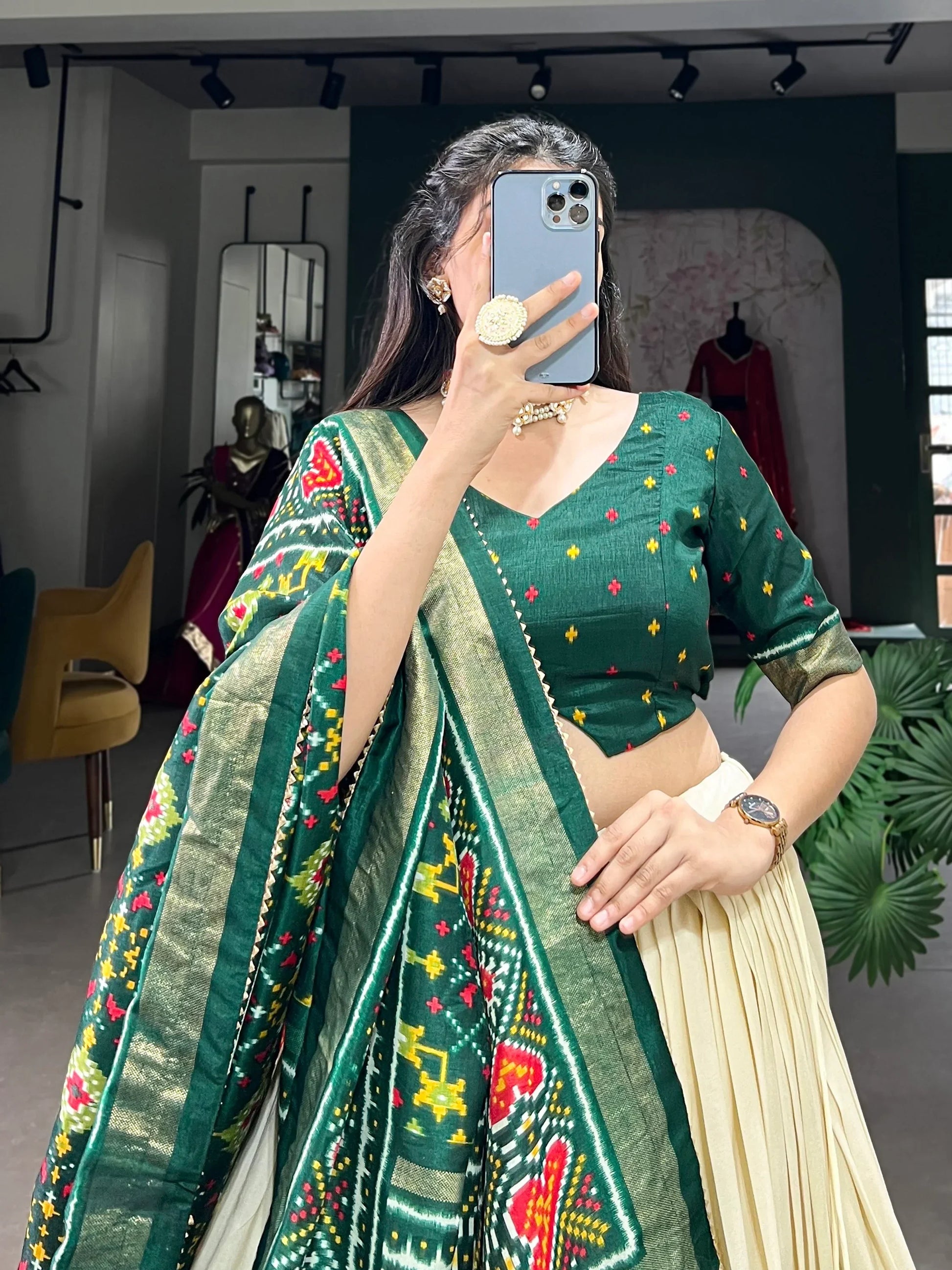 Adorable Green Patola Printed Tussar Silk Event Wear Lehenga Choli - Zeel Clothing