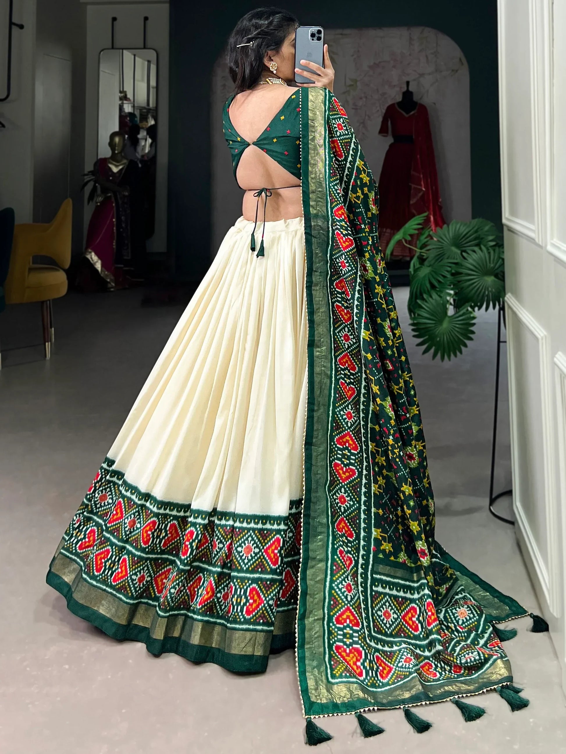 Adorable Green Patola Printed Tussar Silk Event Wear Lehenga Choli - Zeel Clothing