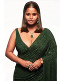 Adorable Green Sequins Georgette Party Wear Saree With Blouse - Zeel Clothing