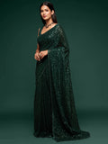 Adorable Green Sequins Georgette Party Wear Saree With Blouse - Zeel Clothing