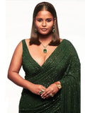 Adorable Green Sequins Georgette Party Wear Saree With Blouse - Zeel Clothing