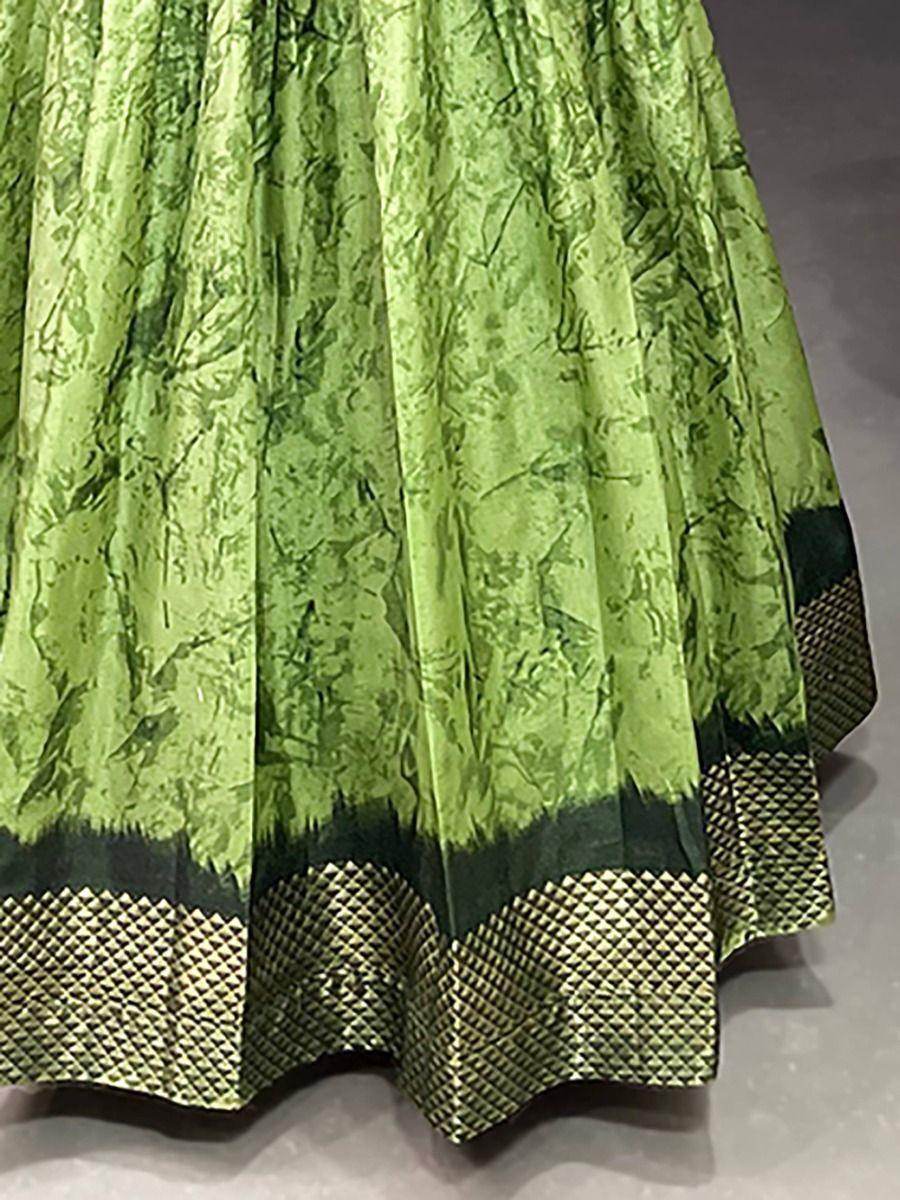 Adorable Green Shibori Print Silk Readymade Festival Wear Gown - Zeel Clothing