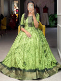Adorable Green Shibori Print Silk Readymade Festival Wear Gown - Zeel Clothing
