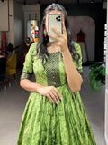Adorable Green Shibori Print Silk Readymade Festival Wear Gown - Zeel Clothing