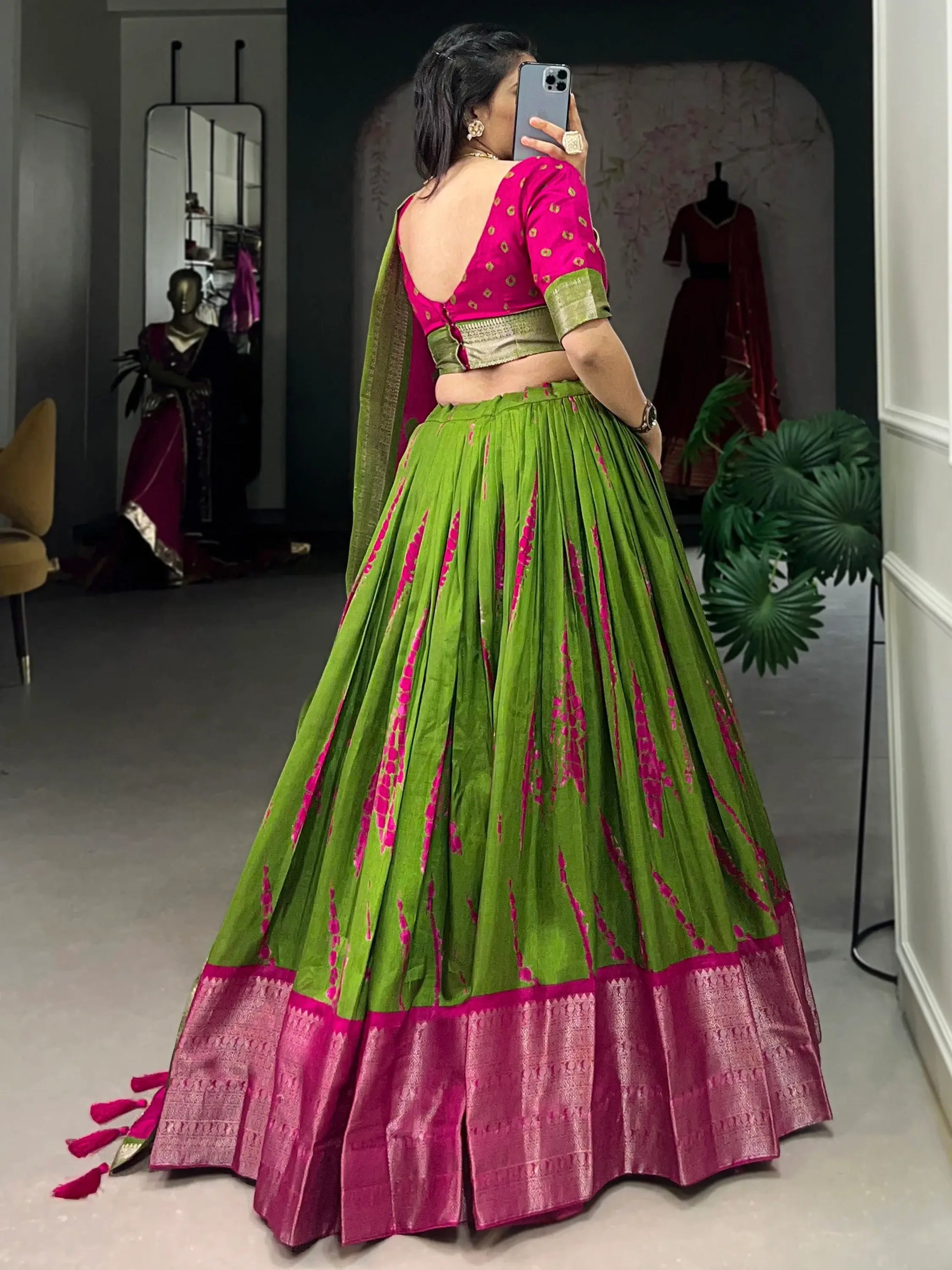 Adorable Green Shibori Printed Silk Lehenga Choli With Dupatta - Zeel Clothing