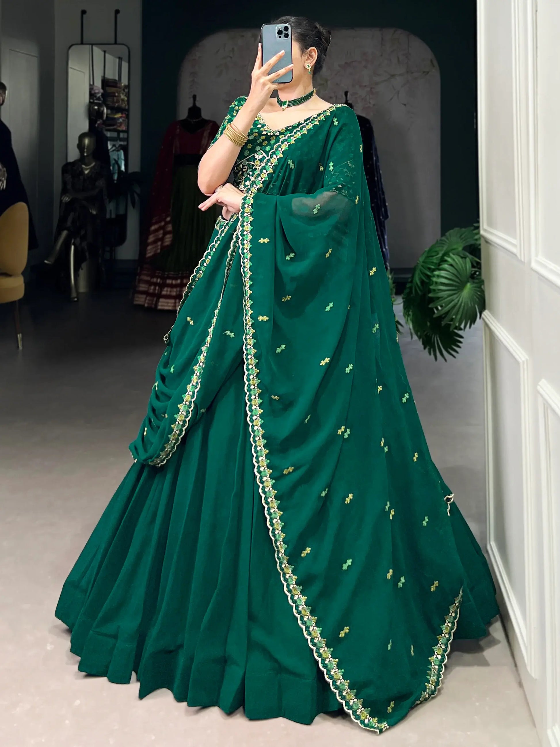 Adorable Green Thread Work Georgette Sangeet Wear Lehenga Choli - Zeel Clothing