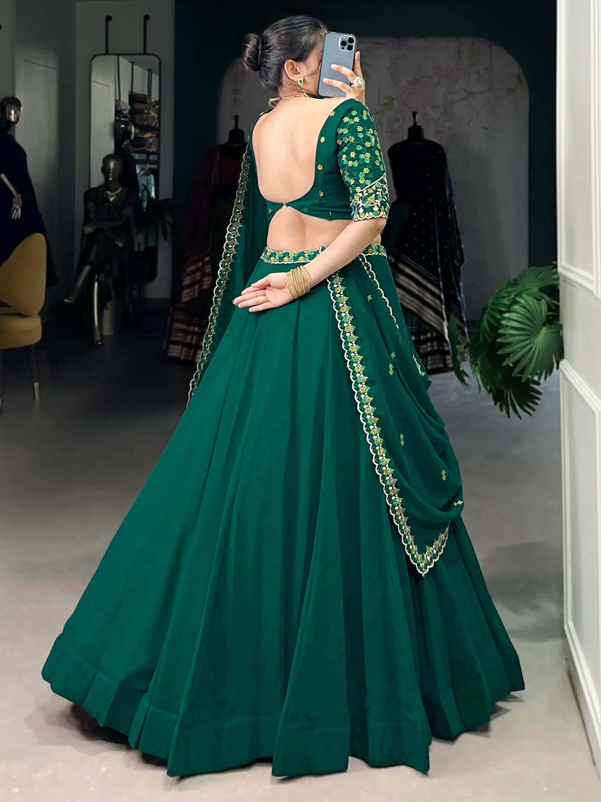 Adorable Green Thread Work Georgette Sangeet Wear Lehenga Choli - Zeel Clothing